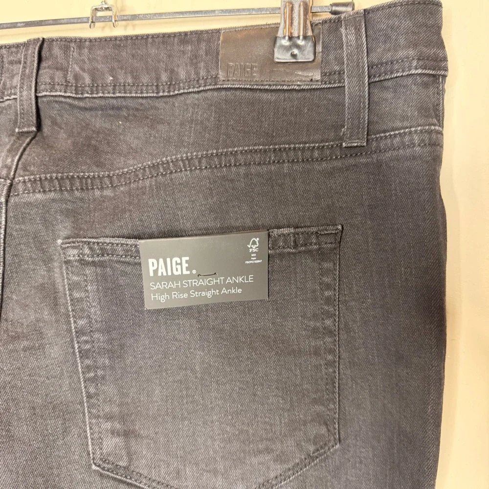 NWT Paige Denim Jeans Size 32 Sarah Straight Ankle High Rise Jeans‎ Vacant Black